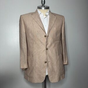 Miller Brothers Men's Blazer 40S‎ – Brown Stripe Sport Coat Jacket 100% Linen